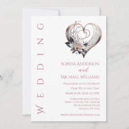 Invitación Corazón rosa moderno con flores Boda