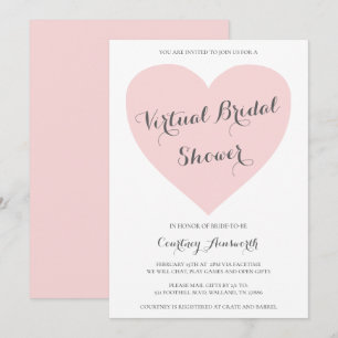 Invitación Corazón rosa pastel de ducha de novia virtual