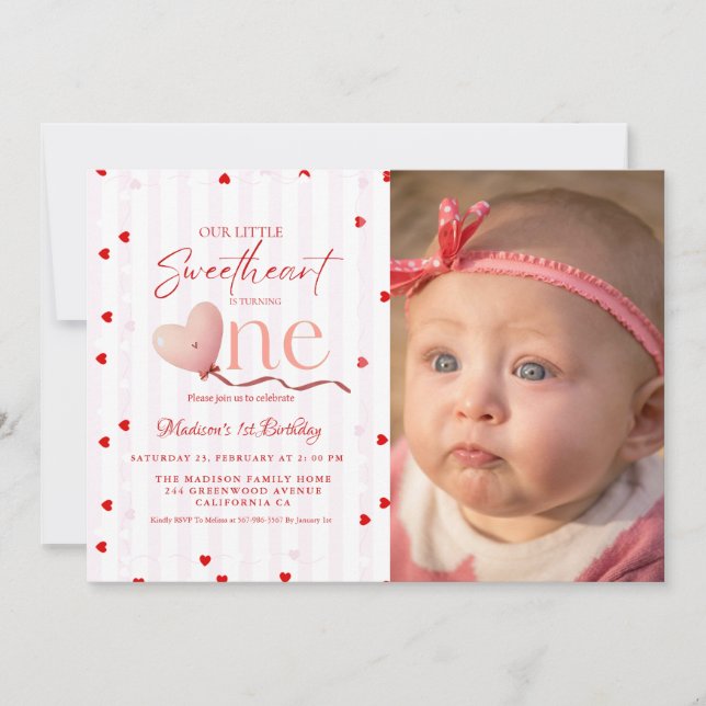 Invitación Corazón Rosa Rojo Día de San Valentín Cumpleaños C (Anverso)