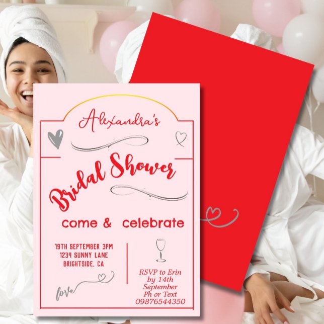 Invitación Corazón rosa Rojo Escrito Con Ducha De Novias (Subido por el creador)