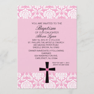 Invitación Corazón rosado BaptismInvitation del damasco