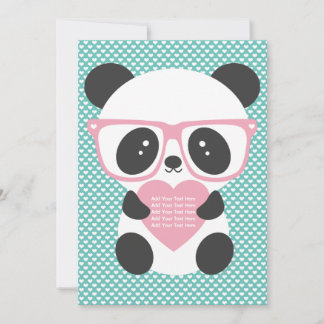 Invitación Corazón rosado del oso Kawaii Panda