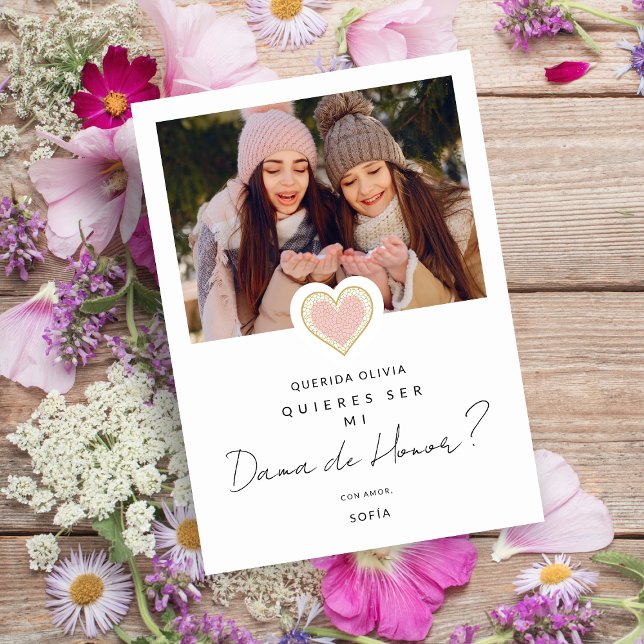 Invitación Corazón rosado español Foto Dama de Honor Quinceañ (Subido por el creador)