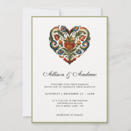 Invitación Corazón Rosemaling noruego | BODA
