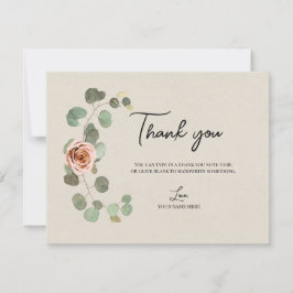 Invitación Corazón rústico de rosa rosa y eucalipto gracias