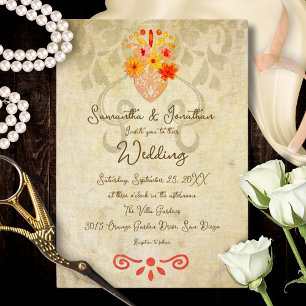 Invitación Corazón Sagrado Barroco Vintage Boda Mexicana