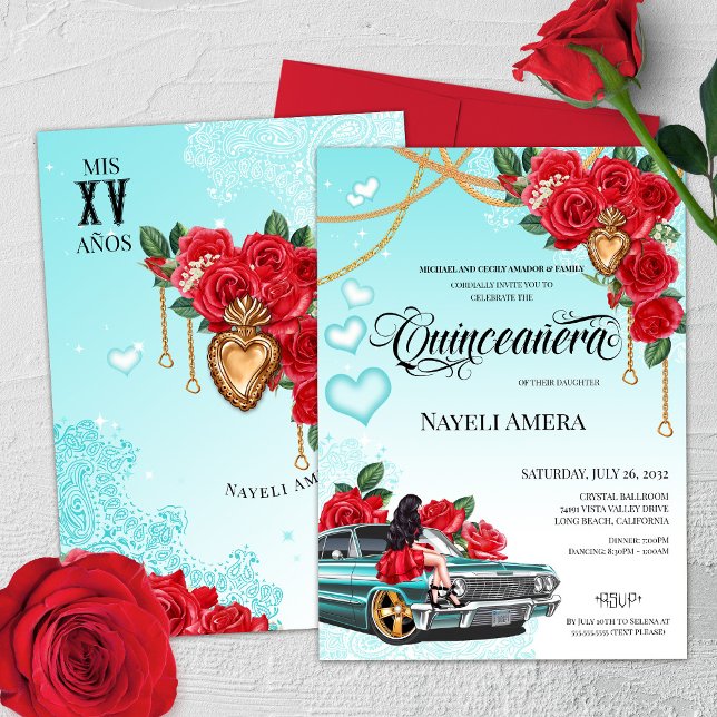 Invitación Corazón sagrado Quinceanera Lowrider Chola Chicana (Subido por el creador)