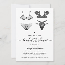 Invitación Corazón Script & Black Lace Lingerie Bridal Shower