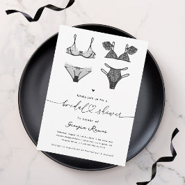 Invitación Corazón Script & Black Lace Lingerie Bridal Shower