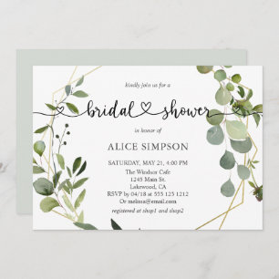 Invitación Corazón Script Greenery Eucalyptus Bridal Shower