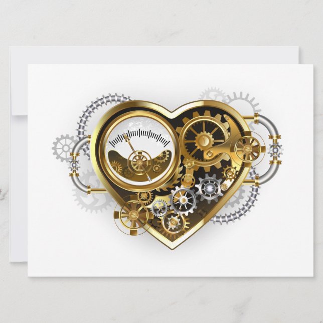 Invitación Corazón Steampunk con manómetro (Anverso)