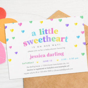 Invitación Corazón Valentine Tema Bebé Chica Ducha Pastel