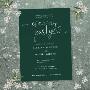 Invitación Corazón Verde Esmeralda Script Fiesta de Boda por