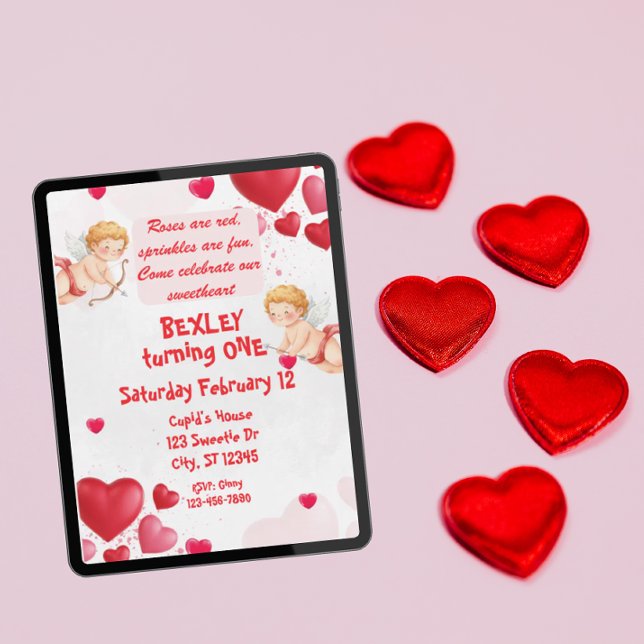 Invitación Corazón y Cupidos 1er Cumpleaños (Subido por el creador)