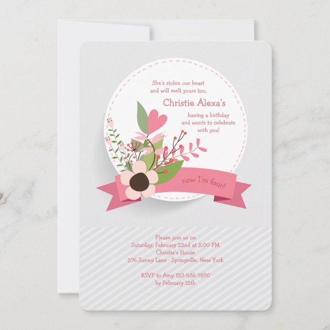 Invitación Corazón y Flores (Anverso)