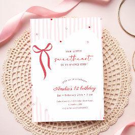 Invitación Corazoncito Rosa Lazo Rojo Amor Primer Cumpleaños