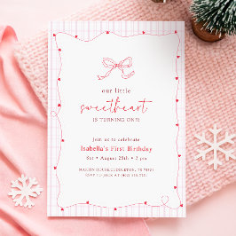Invitación Corazoncito Rosa Lazo Rojo Cumpleaños 1