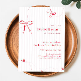 Invitación Corazoncito Rosa Lazo Rojo Cumpleaños 1
