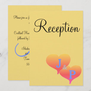 Invitación Corazones al Atardecer Amarillo Suave Azul Monogra