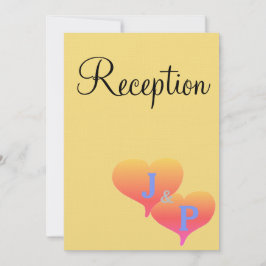 Invitación Corazones al Atardecer Amarillo Suave Azul Monogra