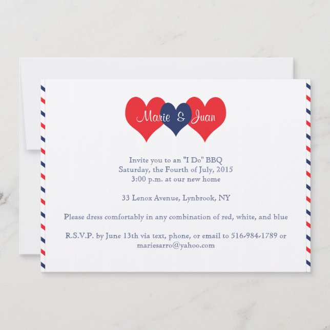 Invitación Corazones americana que casan a Marie Juan (Anverso)