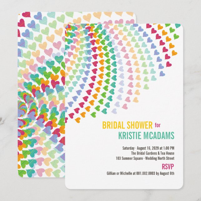 Invitación Corazones arcoiris divertidos rompen la ducha de n (Anverso / Reverso)