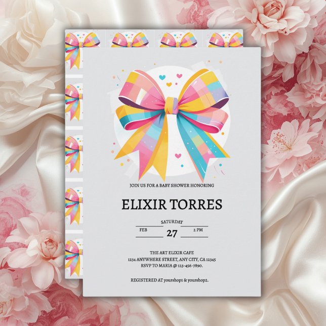 Invitación Corazones arcoiris doblan Baby Shower (Subido por el creador)