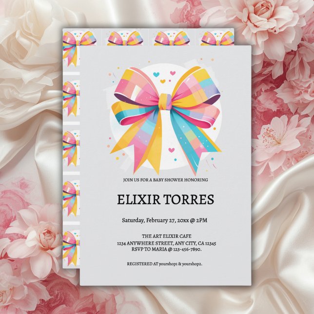 Invitación Corazones arcoiris doblan Baby Shower (Subido por el creador)