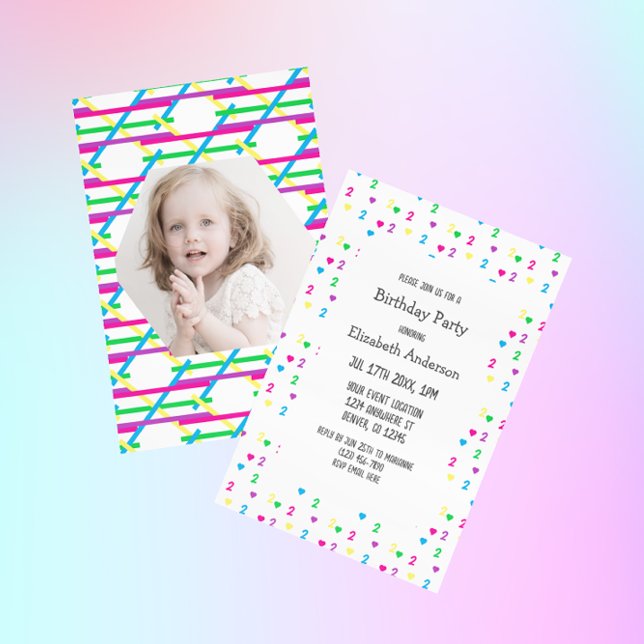 Invitación Corazones arcoiris segundo cumpleaños (Subido por el creador)