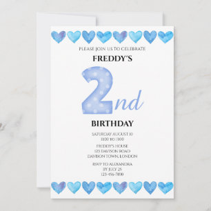 Invitación Corazones Azules de Amor 2do Cumpleaños Foto