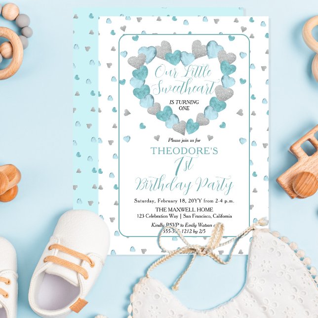 Invitación Corazones Azules Pequeña novia Fiesta de primer cu (Subido por el creador)