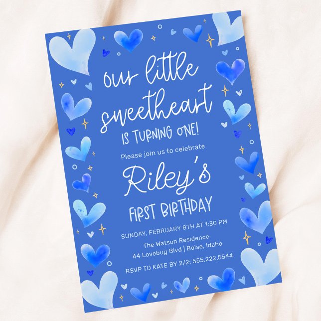 Invitación Corazones Azules Primer cumpleaños nuestro pequeño (Subido por el creador)