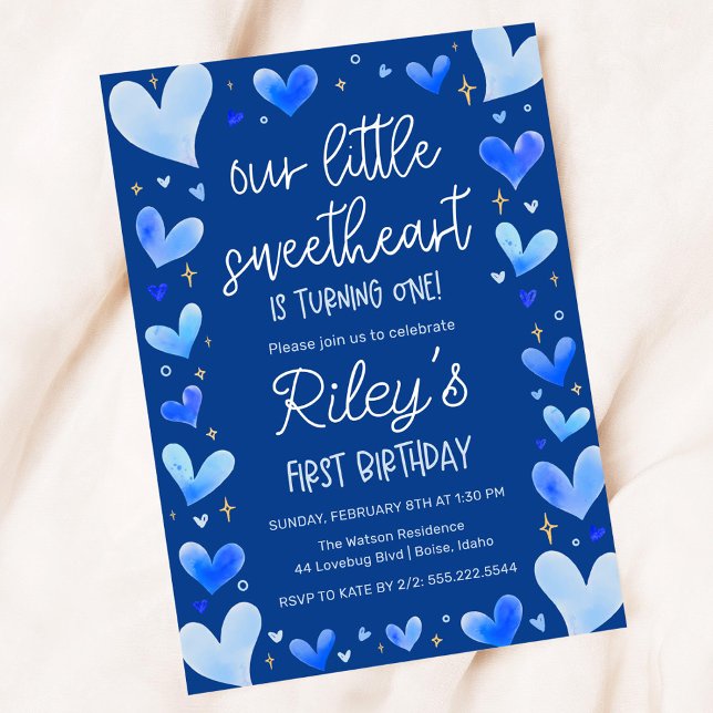 Invitación Corazones Azules Primer cumpleaños nuestro pequeño (Subido por el creador)