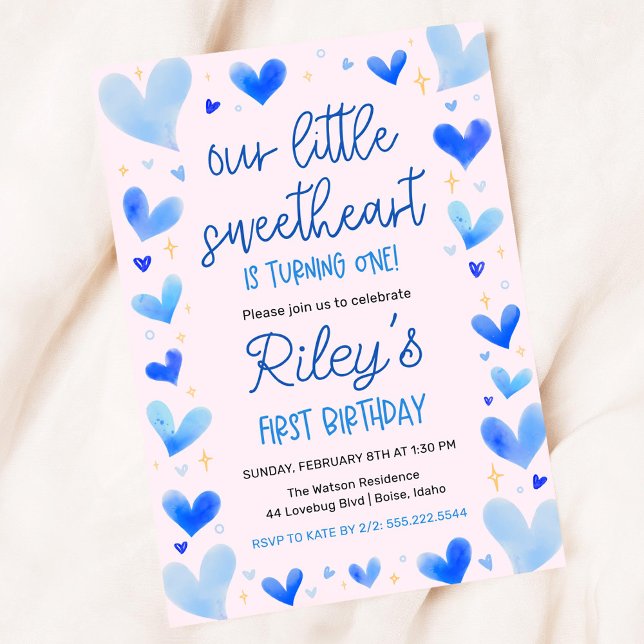 Invitación Corazones Azules Primer cumpleaños nuestro pequeño (Subido por el creador)