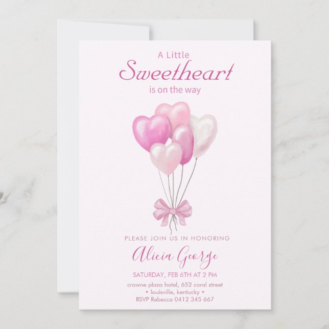 Invitación Corazones/Baby Shower con temas de San Valentín (Anverso)