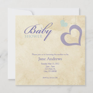 Invitación Corazones Baby Shower - Púrpura y Azul