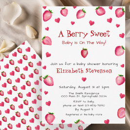 Invitación Corazones Berry Sweet Strawberry Unisex Baby Showe