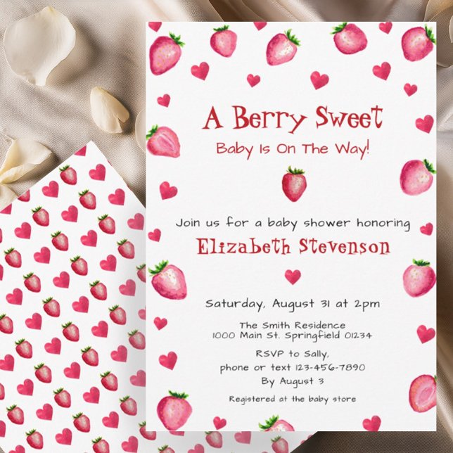 Invitación Corazones Berry Sweet Strawberry Unisex Baby Showe (Subido por el creador)
