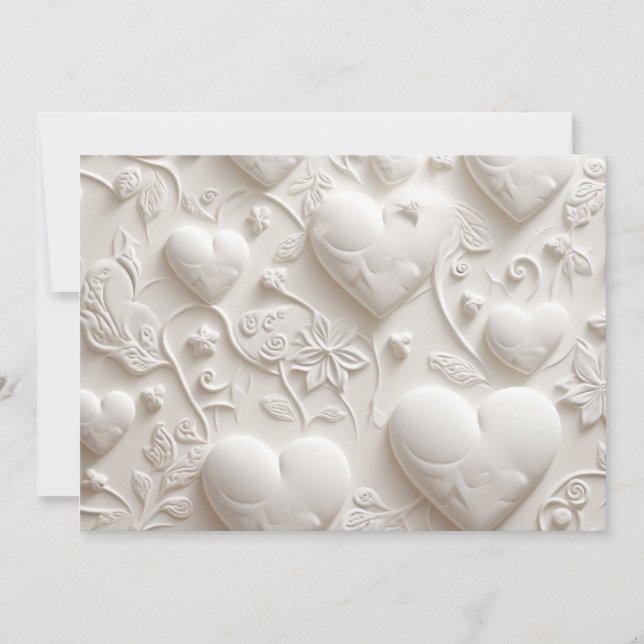 Invitación Corazones Blancos en Blanco (Aspecto Relleve)  (Anverso)