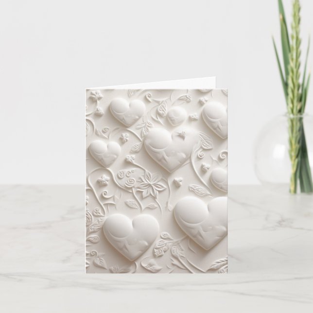 Invitación Corazones Blancos en Blanco (Aspecto Repujado)  (Anverso)