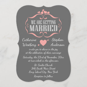 Invitación Corazones Boda Rosa Y Gris Cortos - Gris