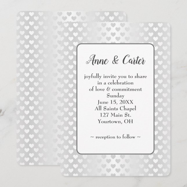 Invitación Corazones Bodas blancas brillantes (Anverso / Reverso)