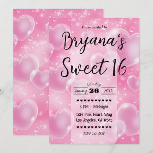 Invitación Corazones Burbuja Rosados Cumpleaños De Chica Lind