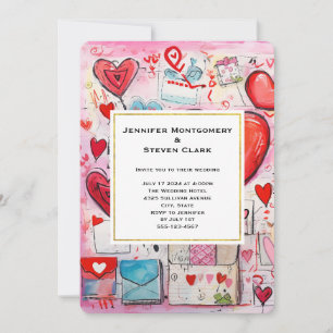 Invitación Corazones caprichosos y patrón de cartas de amor p