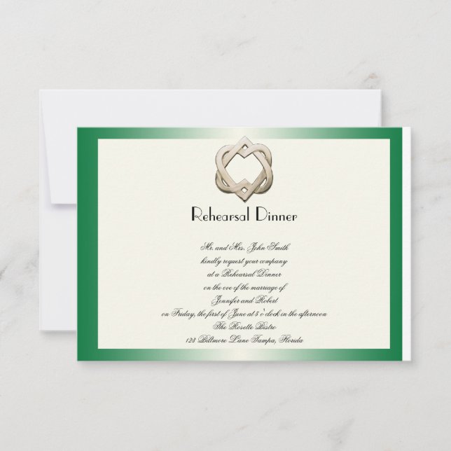 Invitación Corazones célticos en ensayo verde de la boda de (Anverso)