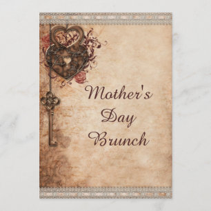 Invitación Corazones cerradura y llave del vintage del brunch