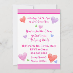 Invitación Corazones de acuarela Mahjong Fiesta de Galentine