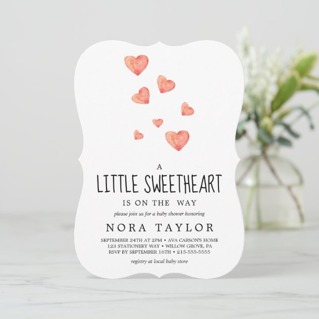 Invitación Corazones de acuarela | Pequeño Baby Shower (Anverso de pie)
