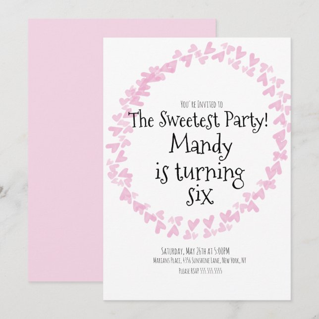Invitación Corazones de Acuarela Sello Corona Cumpleaños  (Anverso / Reverso)
