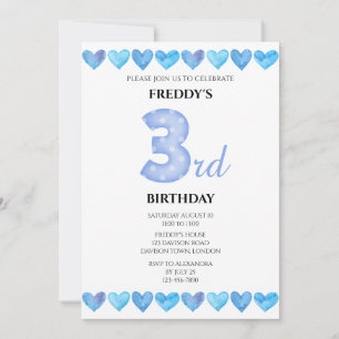 Invitación Corazones de Amor Azules Cumpleaños 3
